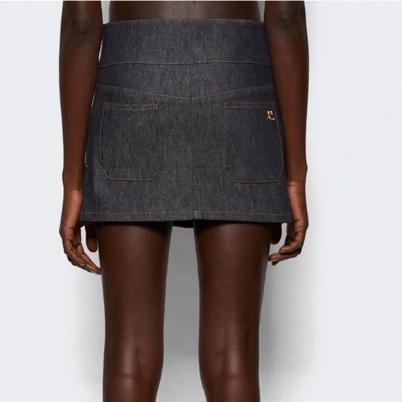 Courreges Belted Gray Denim Mini Skirt
